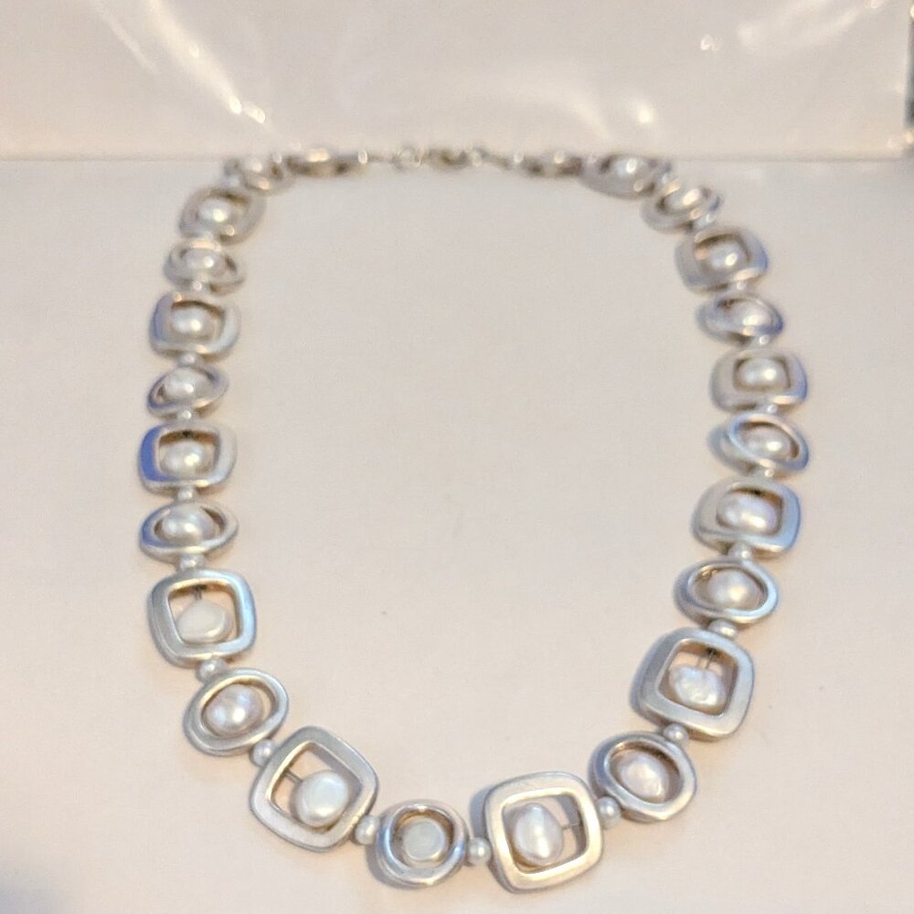 Geometric Square Oval Rectangle Silver Tone Genui… - image 1